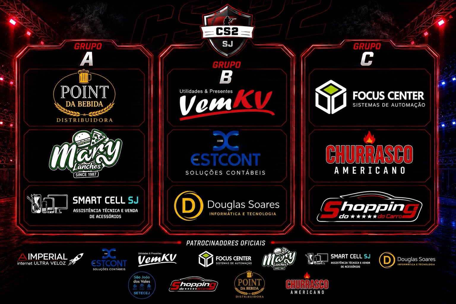 Arte oficial dos grupos formados para o 3º Camp Sorteado CS2SJ